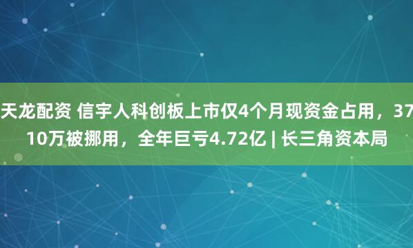 天龙配资 信宇人科创板上市仅4个月现资金占用，3710万被挪用，全年巨亏4.72亿 | 长三角资本局